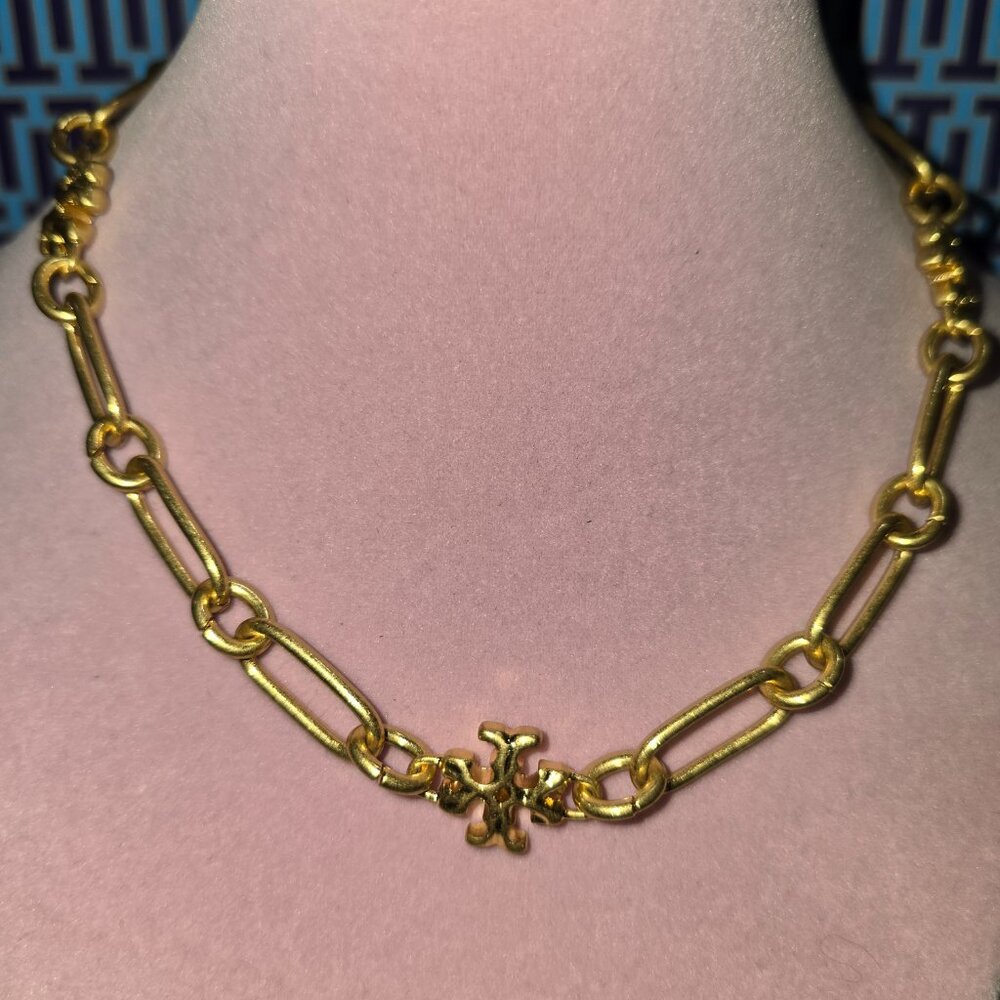 Tory Burch Gold Plated Roxanne Double-T Rope Chain Necklace w/Dust Bag